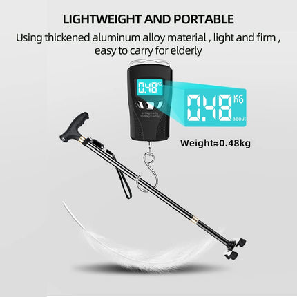 KCareU Walking Sticks for Seniors, LED Light, Non-Slip Walking Stick with Adjustable Length for Elderly, with Ultra-Light 4-Leg Base