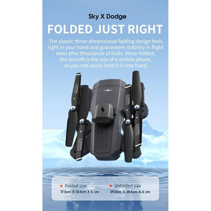 LUXWALLET Sky X Dodge – 22 km/h – Infrared Obstacle Avoidance – Mini Drone – 2X Camera Drone WiFi – Entry-Level Quadcopter