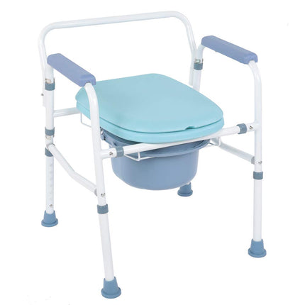Commode chair Folding toilet seat Ergonomic seat with armrests Shower chair with bucket Bedside table Commode chair with toilet arm and non-slip foot base, ideal for elderly disabled people