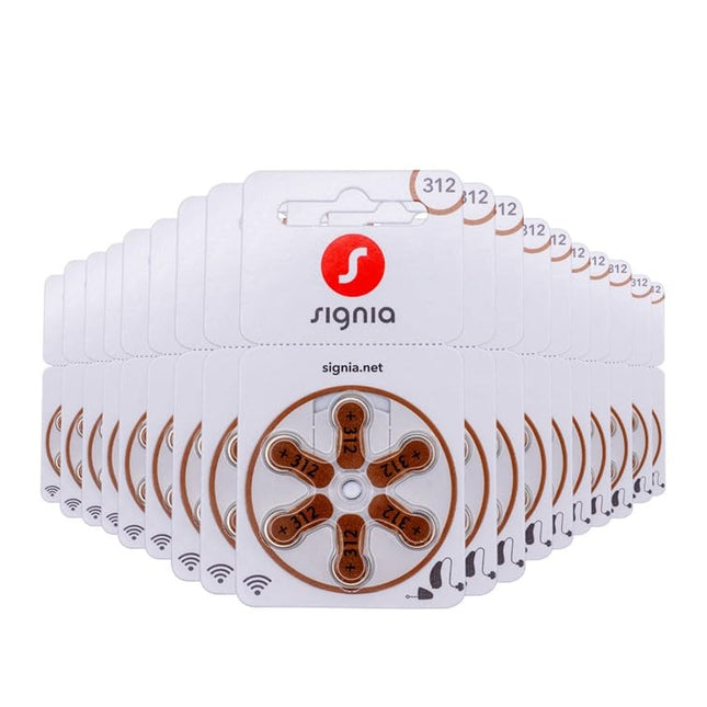 Siemens-Signia hearing aid batteries type 312 brown, batteries for hearing aids, 120-piece storage pack, Made in Germany, including FREE cleaning cloth, Wireless Approved, mercury-free