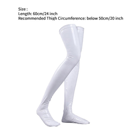 YiZYiF Women's Sexy Shiny Patent Leather Stockings Wetlook Hold-Up Stockings Thigh High Latex Long Socks Stockings Overknee Fetish Lingerie Black One Size