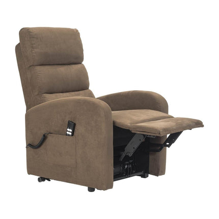 Sime LU-2 electric TV chair for seniors with 2 motors, independently adjustable backrest and footrest, 4-wheel kit, non-deformable seat, microfiber recliner with stand-up aid, brown