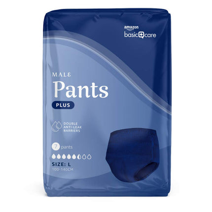 Amazon Basic Care Men's Pants Plus Large – 4 Packs of 7 (28 Pants), Blue