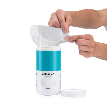 AURISANO Hearing Aid Cleaning Wipes – 100 Hearing Aid Cleaning Wipes in Dispenser Box – Earwax Remover – Hearing Aid Cleaner – Hearing Aid Accessories – for your hearing aid, hearing amplifier or hearing protection