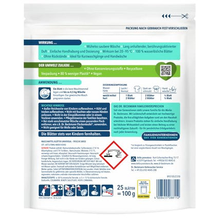 Dr. Beckmann MAGIC LEAVES Laundry Detergent Sheets UNIVERSAL | Pre-dosed &amp; water-soluble laundry sheets | Space-saving and easy to use | 25 sheets