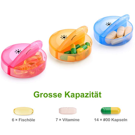 SUKUOS Pill Box 7 Days Morning Evening, Pill Box Round, 2 Compartments, Handy and Moisture-Resistant Medicine Box Medication Dispenser
