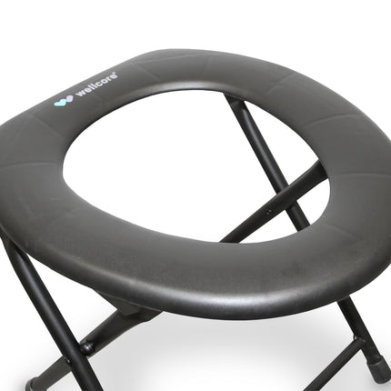 WELLCORE Commode Chair with Toilet, Foldable, Portable, Compact, Aluminum Frame, Removable Toilet, Easy to Clean, Black, up to 100 kg, up to 100 kg