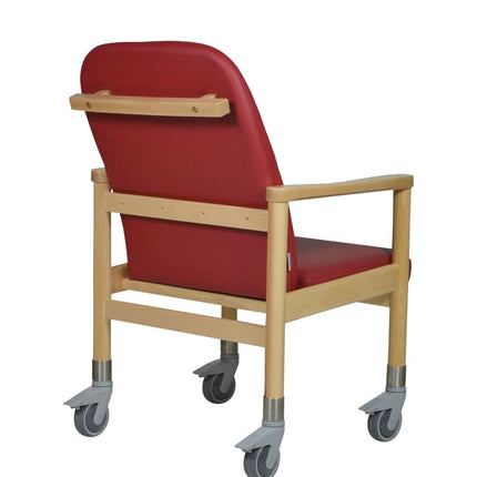 Devita - Nursing chair, tripple chair, senior chair LÜBECK artificial leather, Cherry - seat height: 46cm with large castors up to 120 kg and push handle