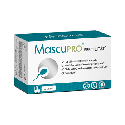 MascuPRO Fertility for Men | Vegan | Fertility + Sperm Production | 60 Capsules | Zinc, Selenium, L-Carnitine, L-Arginine | Fertility Tablets