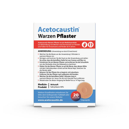 Acetocaustin Wart Plasters | Removes warts and verrucas | Wart treatment for hands and feet | Pain-free | 20 Plasters