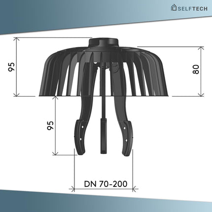 Leaf catcher and gravel catcher with rotating mechanism - Prevents pipe blockages - Individually adjustable from 70-200mm - Drain protection for flat roofs and garages