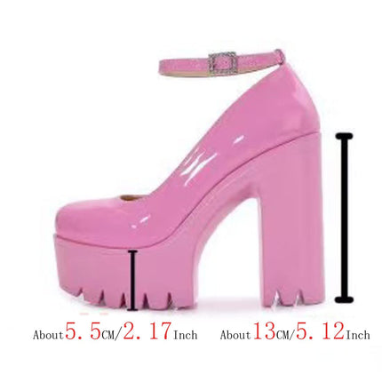 Goth Platform Crystal Ankle Strap Round Toe Hook &amp; Loop Chunky Block High Heels Fashion Evening Shoes Mary Jane Shoes Wrap Toe Sexy Party Dress Shoes for Women Comfortable Stylish