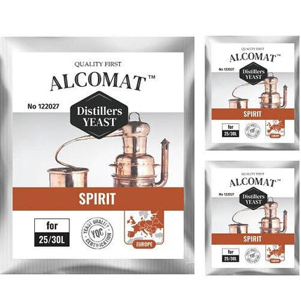 Alcomat SPIRIT Turbo Yeast | Vodka Distiller | Alcohol Distilling Yeast | Fermenting Yeast for High-Quality Spirits Made from Sugar Water, Grain, Potato, and Sugar Cane | Up to 25 Liters | High Alcohol Tolerance 18%, Set of 3
