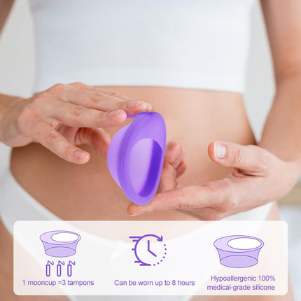 ACWOO Menstrual Disc, 2 Period Discs (S+L), Leak-Proof Menstrual Cups Made of Medical-Grade Silicone, Reusable Discs for All Flows - Safe for Sports and Swimming