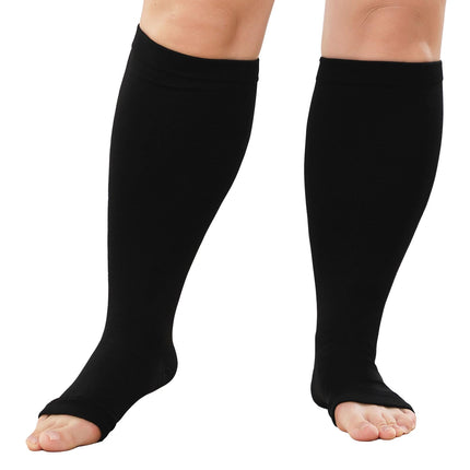 LOFIR Medical Compression Stockings for Women Men: Open Toe Knee High Thick Calf Plus Size Support Stockings Firm 20-30 mmHg Class 2 Gradient Compression Socks for Varicose Veins Black 1 Pair