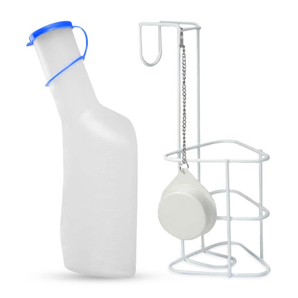 Hygiene100 Urinal Set (1000 ml Urinal + Bed Holder with Lid), Durable Translucent PP Urinal with Cap, Easy-to-Read Measuring Lines, Portable for Travel