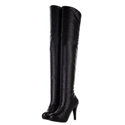 CHICMARK Women's Sexy Platform Over-the-Knee/Thigh High Boots with Round Toe and Kitten Heels (Black, 40 EU)
