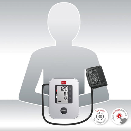 boso medicus X - Best upper arm blood pressure monitor (Stiftung Warentest 5/2016, 11/2018, and 9/2020) with one-button operation, large display, and arrhythmia detection – With standard cuff (22-32 cm)