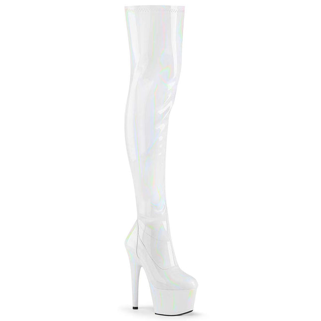 Pleaser Women's ADORE-3000HWR Platform High Heels Overknee Boots Stretch Patent White 37 EU