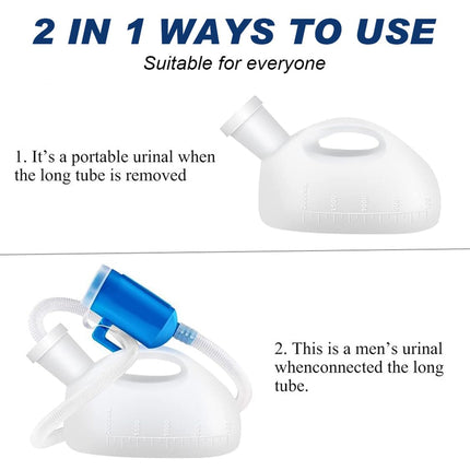 Urinal Bottles 2000ml Pee Bottle Urinal Bottle for Men Portable Toilet Male Urinal with Leak-Proof Lid and 180CM Hose for Hospital Car Camping
