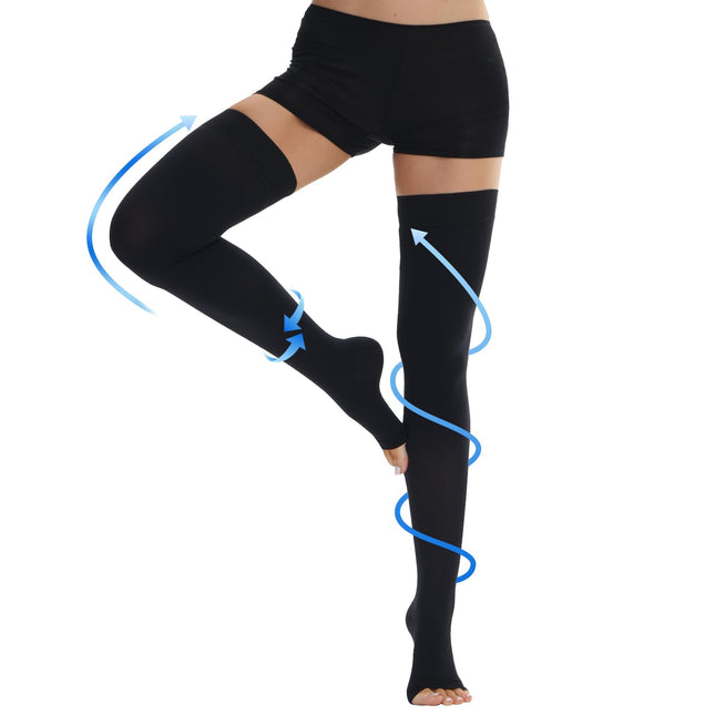 Ailaka 20-30 mmHg Medical Compression Stockings for Women and Men, Open Toe Thigh-High Graduated Compression with Silicone Band for Varicose Veins, Edema, Post-Surgery
