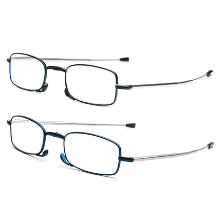 KoKoBin Foldable 2 Pack Reading Glasses Made of Stainless Steel Mini Anti-Blue Vision Aid for Men and Women Reading Aid with Hard Case 2.0