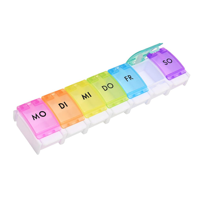 Jsdoin 7-day pill box, 7-compartment pill box, easy-to-open medicine box, rainbow German