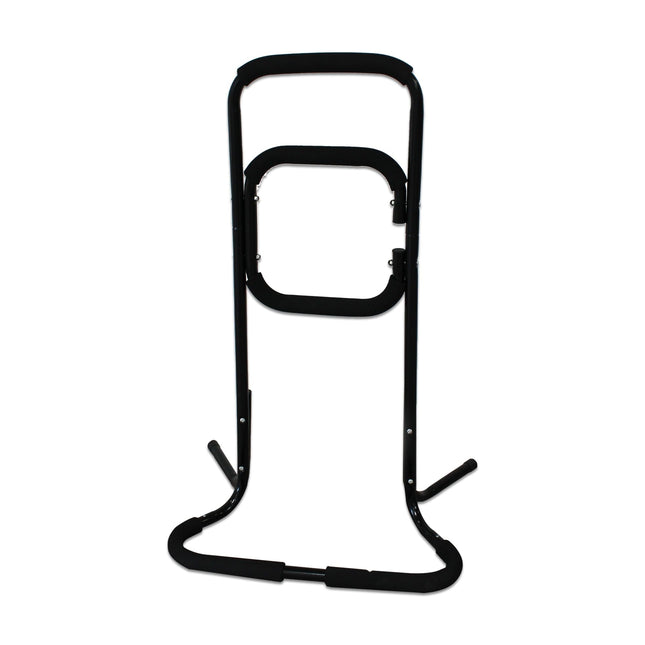 Standing and sitting aid, support frame with 3 handles, secure stand, metal, load capacity up to 120 kg, easy to transport, black