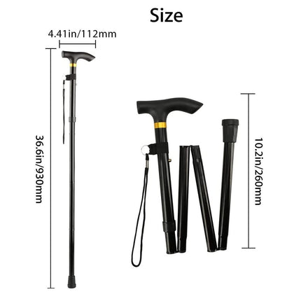 Folding aluminum walking stick, portable walking stick, hiking sticks, foldable walking stick 4 sections aluminum alloy walking stick for hiking camping mountaineering trekking (black)