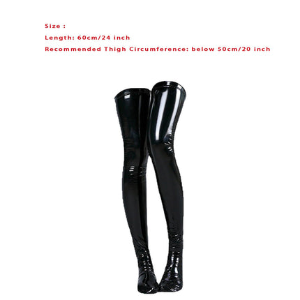 YiZYiF Women's Sexy Shiny Patent Leather Stockings Wetlook Hold-Up Stockings Thigh High Latex Long Socks Stockings Overknee Fetish Lingerie Black One Size