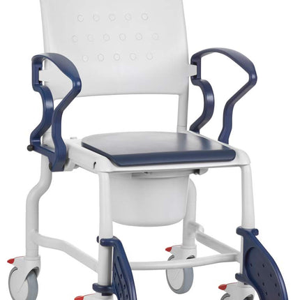 FabaCare Bonn toilet wheelchair, made in Germany, premium toilet chair, mobile toilet wheelchair, with bucket, up to 130 kg, grey-blue