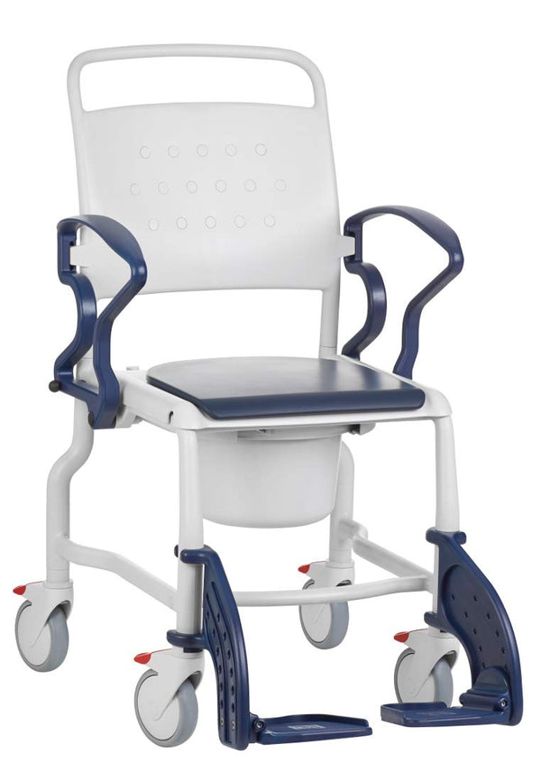 FabaCare Bonn toilet wheelchair, made in Germany, premium toilet chair, mobile toilet wheelchair, with bucket, up to 130 kg, grey-blue