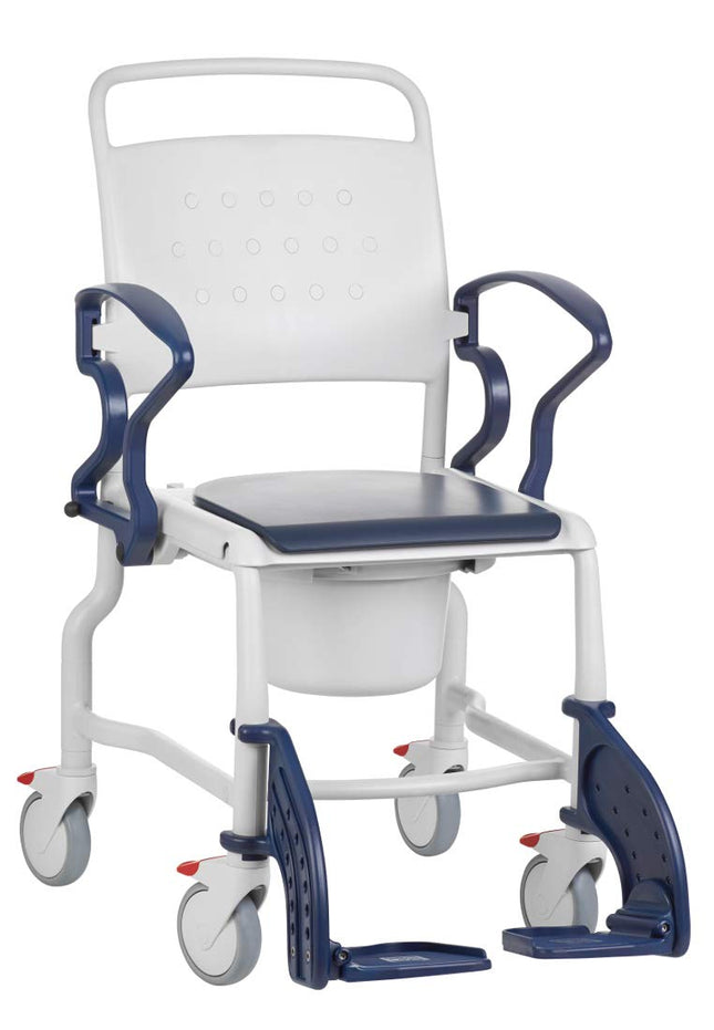 FabaCare Bonn toilet wheelchair, made in Germany, premium toilet chair, mobile toilet wheelchair, with bucket, up to 130 kg, grey-blue