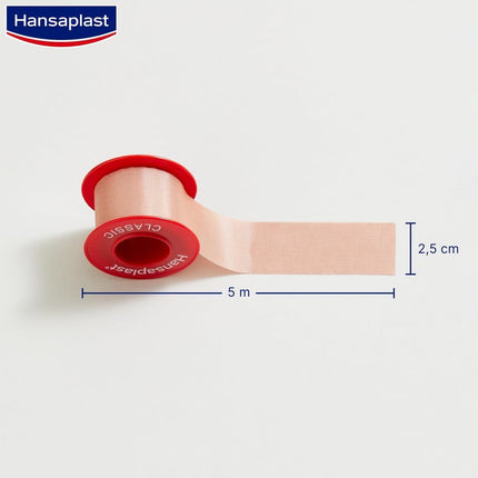 Hansaplast Fixation Plaster Classic (5 mx 2.5 cm), tape for easy and secure fixation of wound dressings, adhesive plaster roll with strong adhesive power.