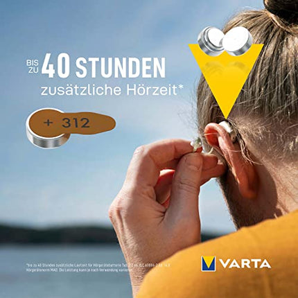 VARTA hearing aid batteries type 312 brown, 60 batteries, storage pack, Power on Demand, wireless approved, size p 312 for hearing aids and hearing aids, Made in Germany