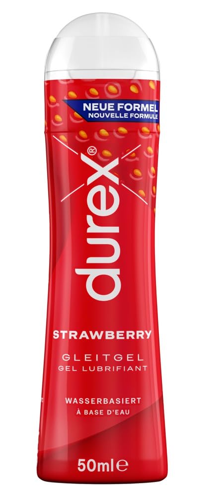 Durex Strawberry Lubricant – Water-based strawberry lubricant for pleasant lubrication, gentle &amp; pH-friendly – ​​50 ml