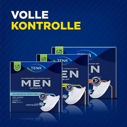 TENA MEN Absorbent Protectors, Level 2 - 60 pads in a monthly pack (6 x 10), individually wrapped - Men's sanitary pads for moderate urine loss and incontinence