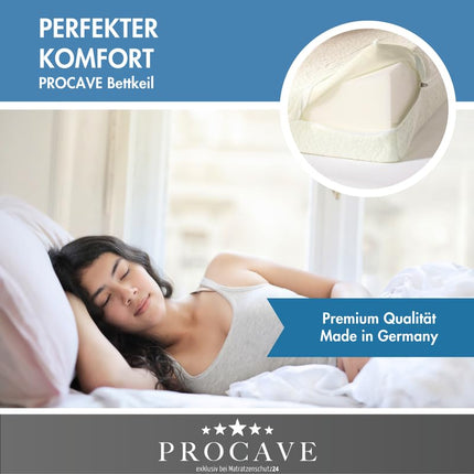 PROCAVE bed wedge | wedge-shaped foam cushion | breathable mattress riser | Made in Germany | Aloe Vera double-cloth cover | 160 cm x 45 cm x 15/1 cm