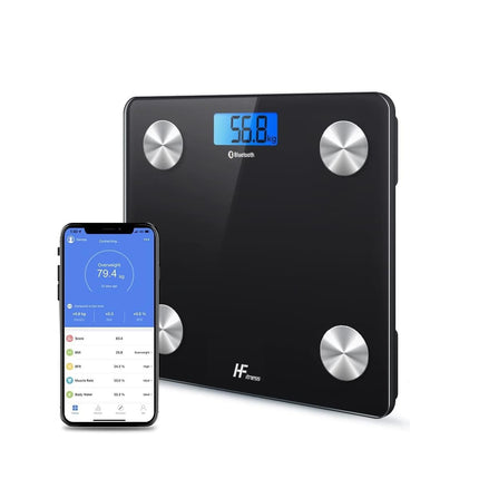HomeFashion HFitness Body Fat Scale 28x28cm 19x BODY DATA iOS and Android App Intelligent Digital Bathroom Scales Personal Body Scales Body Weight Meter BMI Bluetooth