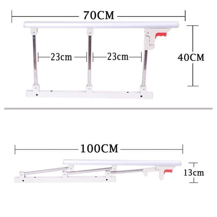 Foldable Bed Rail Safety Side Guard for Elderly, Adult Assist Handle Guard Rail, Handicap Bed Railing, Hospital Metal Handle Bumper, Fall Protection (White)