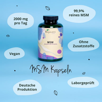 MSM Capsules Vegavero® | 365 Capsules | 2000 mg Pure Methylsulfonylmethane | High Dosage | Vegan &amp; No Additives
