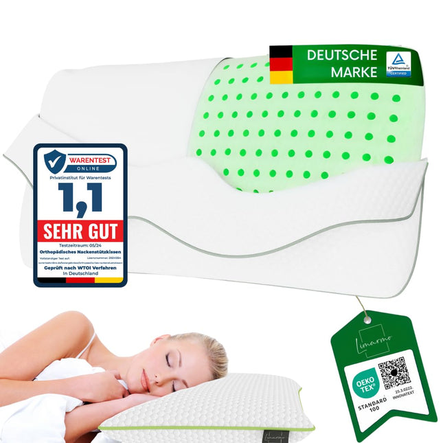Limarmo Orthopedic Neck Support Pillow for 80x40, 800x400 mm, Viscoelastic Pillow, Visco Pillow, Pillow, Neck Pillow Memory Foam, Visco Foam, Sleeping, White (710 x 420 x 150 mm)