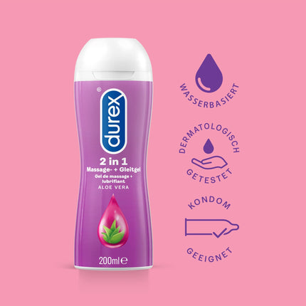 Durex Play 2-in-1 Massage &amp; Lubricant Guarana + Durex Play 2-in-1 Massage &amp; Lubricant Aloe Vera – Water-based lubricant for intimate experiences for two – 2 x 200 ml dispensers