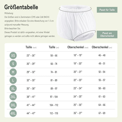 Carer 2 Pack Incontinence Leak-Proof Underwear for Adults Plastic Diaper Cover Washable Reusable Waterproof Incontinence Underwear Unisex White Size M