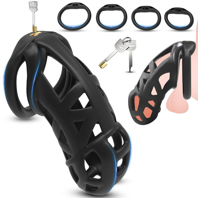 BDSMYOU 7.0 Cobra Penis Cage Chastity Cage, 3D Resin Chastity Cage for Men, with Super-Invisible Lock &amp; 4 Testicle Rings, Chastity Belt for Men, BDSM Toys Hard, Penis Cage Cock (7.0, XXL)