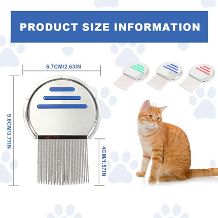 Pack of 3 lice combs, lice comb, metal lice comb, lice flea comb, 4 cm long metal teeth, suitable for lice and dandruff on all hair types, suitable for babies, children, adults and pets