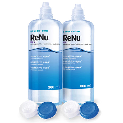 Bausch + Lomb ReNu MPS Sensitive Eyes Combination Solution - Contact Lens Cleaner and Storage Solution, Soft Contact Lenses, 2 x 360 ml, Transparent
