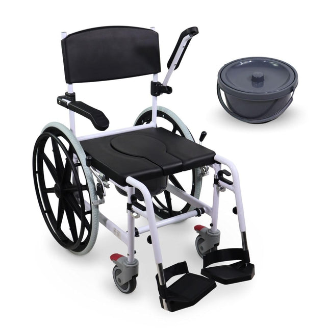Mobiclinic®, Commode Wheelchair, Height Adjustable, Self-Propelled, Calígula, Folding Footrest and Armrests, With Removable Bowl, Wheel Brake, Aluminum