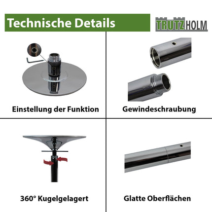TRUTZHOLM Pole Dance Professional in black or chrome approx. 231-274 cm Ø 45 mm Static &amp; Spinning without drilling Fitness (silver)