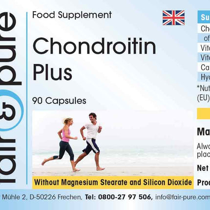 Fair &amp; Pure® - Chondroitin Plus - 90 Capsules - with Hyaluronic Acid - Calcium - Vitamins D and E - without Magnesium Stearate